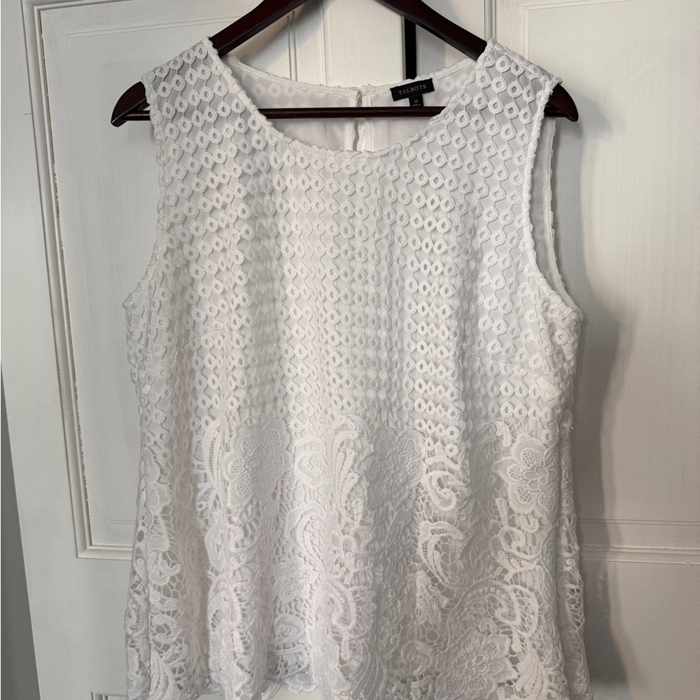 Talbots White Sleeveless Lace Blouse